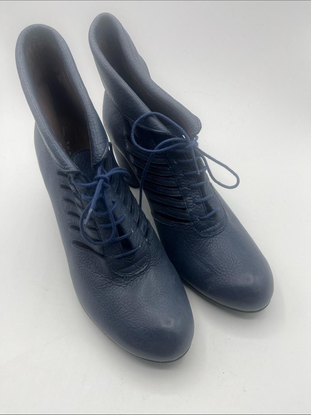 Navy Leather Lace-Up Ankle Boots
